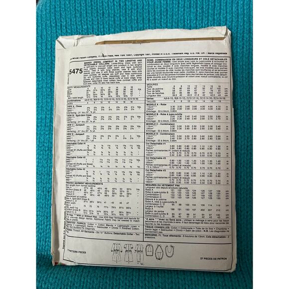 MacCalls 5475 pattern Jumpsuit dress oversized sailor collar size 6 8 10 - Picture 3 of 7